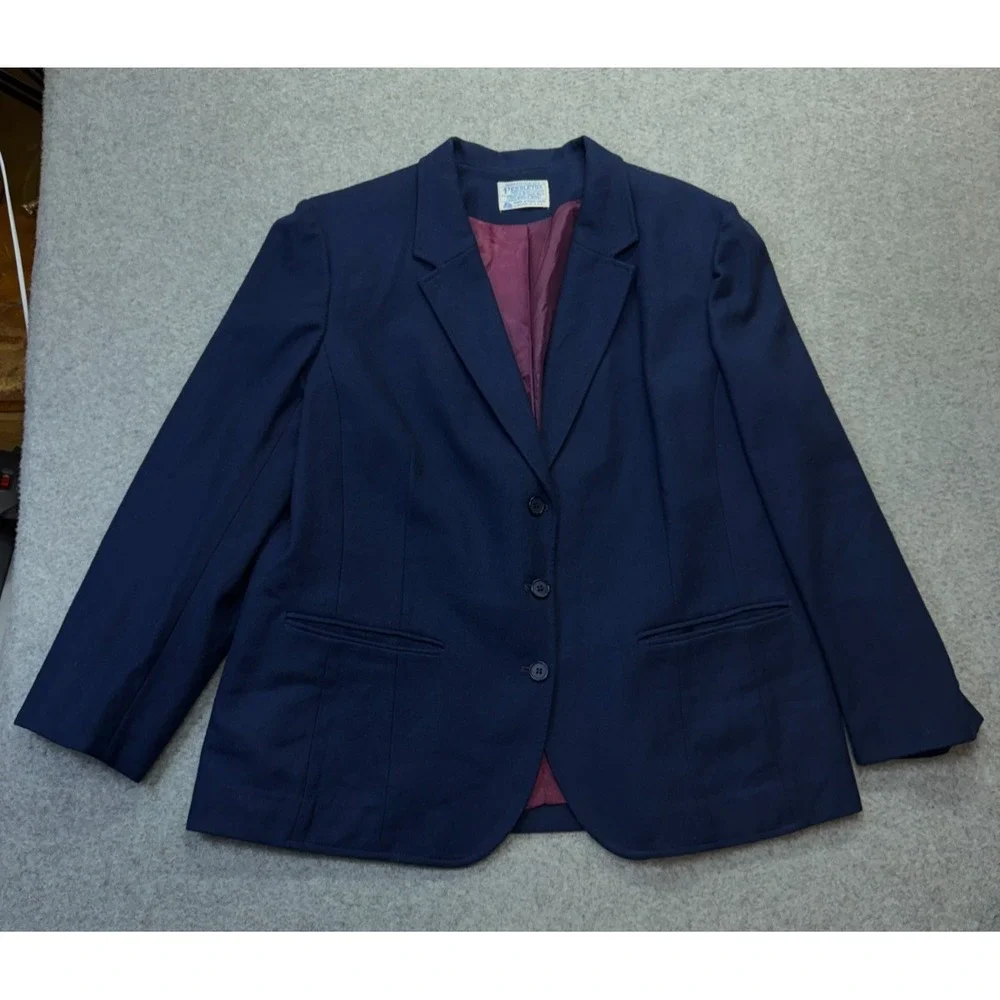 Pendleton Womens Vintage‎ Blazer Tailored Navy Virgin Wool 42 Chest Lined USA XL